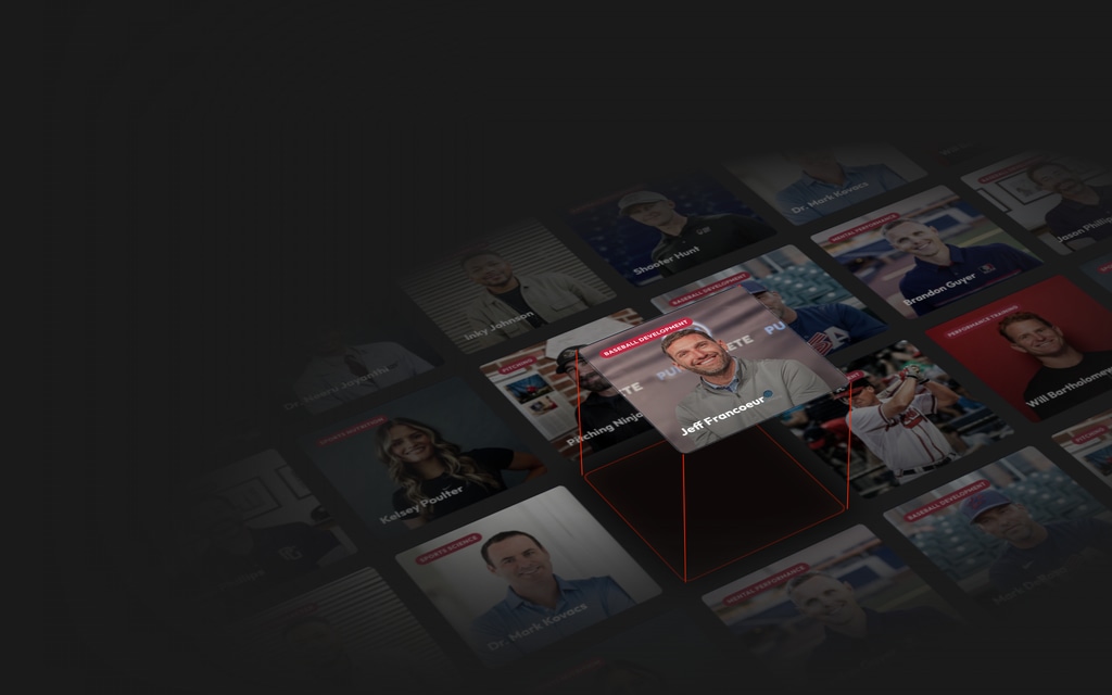 A Pure Athlete expert card lifted above a grid of the library's experts